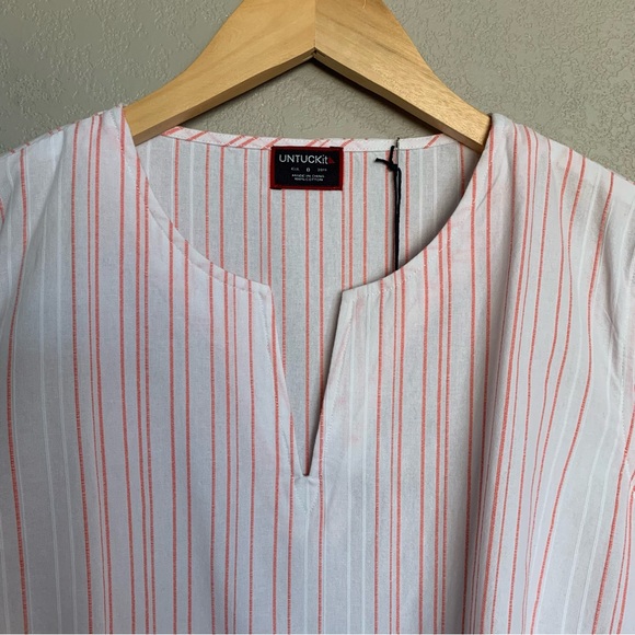 UNTUCKit Women’s Coral Stripe Cotton Durfort Tunic Top Size 8 NWT - Picture 3 of 15